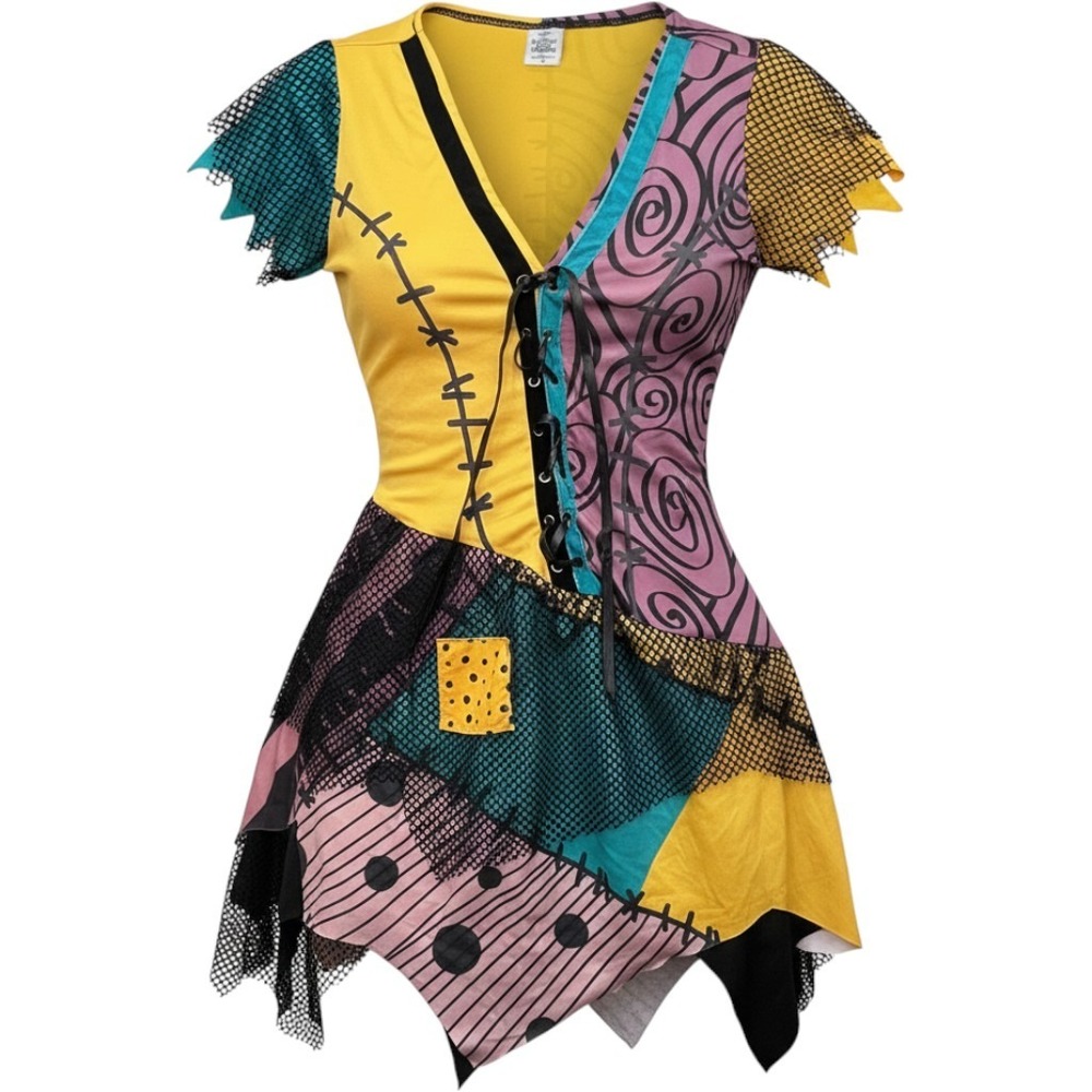 Disney Spirit Women Dress Polyester Patchwork S Sally Nightmare Before Christmas